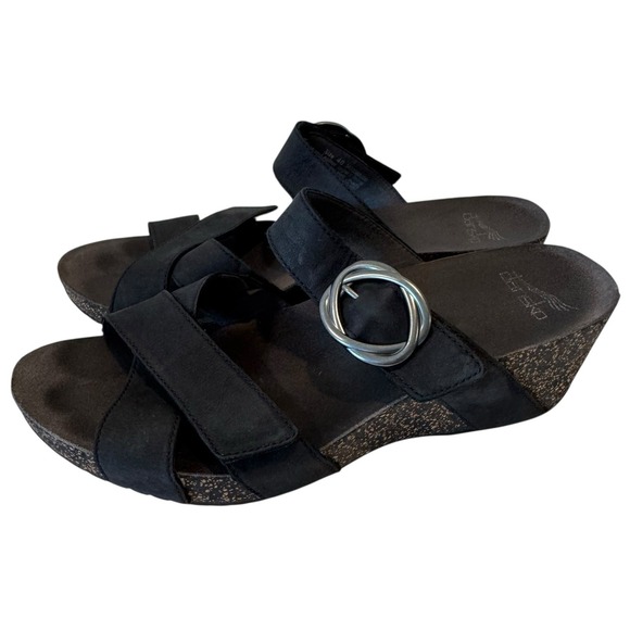 Dansko Susie Milled Black Nubuck Leather Slide Wedge Sandals Size 40 EU S1 - Picture 3 of 10